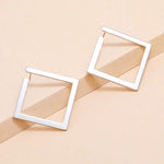 Trendy Women Fashion Hoop Earrings Silver Color Metal Square Simple Stud Earrings