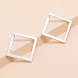 Trendy Women Fashion Hoop Earrings Silver Color Metal Square Simple Stud Earrings