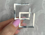 Trendy Women Fashion Hoop Earrings Silver Color Metal Square Simple Stud Earrings