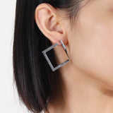 Trendy Women Fashion Hoop Earrings Silver Color Metal Square Simple Stud Earrings