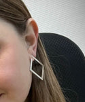 Trendy Women Fashion Hoop Earrings Silver Color Metal Square Simple Stud Earrings