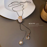 Champagne Color Long Sweater Chain Necklace Opal Flower Pendant Women Fashion Accessory