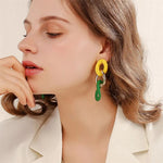 Colorblock Boho Dangle Chain Earrings Women Stylish Statement Fashion Jewelry