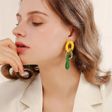 Colorblock Boho Dangle Chain Earrings Women Stylish Statement Fashion Jewelry