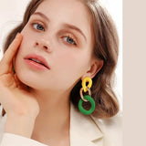 Colorblock Boho Dangle Chain Earrings Women Stylish Statement Fashion Jewelry