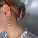 Luxury Design Yellow Crystal Leaf Drop Dangle Tassel Earrings for Women Party Wedding Jewelry