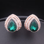 Women Fashion Jewelry Big Green Crystal Rose Gold Inlaid CZ Stud Earrings