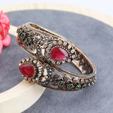 Antique Bronze Plated Ethnic Wedding Charm Bracelet Bangle Hinge Open Turkish Style Fashion Jewelry - EonShoppee