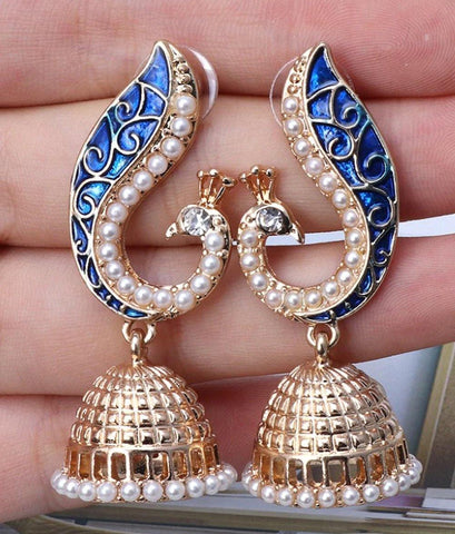 Elegant Indian Ethnic Traditional Style Peacock Jhumka Drop Fashion Jewelry Earrings - EonShoppee