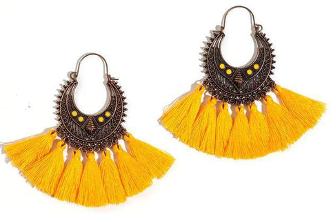 Ethnic Vintage Style Fringe Statement Yellow Tassel Earrings Charm Fashion Jewelry - EonShoppee