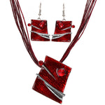 Red Multilayer Leather Chain Pendant Necklaces with Drop Dangle Earrings Fashion Jewelry Set - EonShoppee