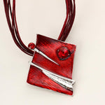 Red Multilayer Leather Chain Pendant Necklaces with Drop Dangle Earrings Fashion Jewelry Set - EonShoppee