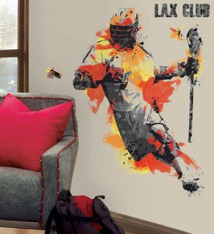 Men's Lacrosse Player Giant 9 Wall Decals Sports Mural Stickers Boys Room Decor - EonShoppee
