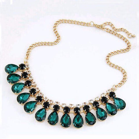 Glamorous Women Sea Green Gem Choker Stylish Party Wear Fashion Statement Necklace Dress Jewelry - EonShoppee