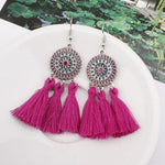 Ethnic Flower Fringe Lovely Pink Tassel Drop Dangle Earrings Charm Fashion Jewelry - EonShoppee