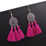 Ethnic Flower Fringe Lovely Pink Tassel Drop Dangle Earrings Charm Fashion Jewelry - EonShoppee