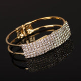 Lustrous Rhinestone Crystal Gold Plated Mid Open Shining Cuff Bangle Bracelet Dress Fashion Jewelry - EonShoppee