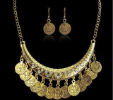 Ethnic & Elegant Choker Style Women Vintage Coin Maxi Statement Necklace and Earrings Fashion Jewelry Set - EonShoppee