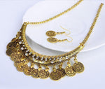 Ethnic & Elegant Choker Style Women Vintage Coin Maxi Statement Necklace and Earrings Fashion Jewelry Set - EonShoppee