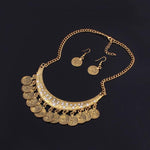 Ethnic & Elegant Choker Style Women Vintage Coin Maxi Statement Necklace and Earrings Fashion Jewelry Set - EonShoppee