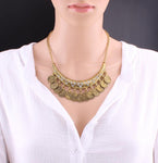 Ethnic & Elegant Choker Style Women Vintage Coin Maxi Statement Necklace and Earrings Fashion Jewelry Set - EonShoppee