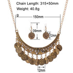 Ethnic & Elegant Choker Style Women Vintage Coin Maxi Statement Necklace and Earrings Fashion Jewelry Set - EonShoppee