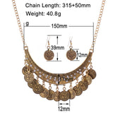 Ethnic & Elegant Choker Style Women Vintage Coin Maxi Statement Necklace and Earrings Fashion Jewelry Set - EonShoppee
