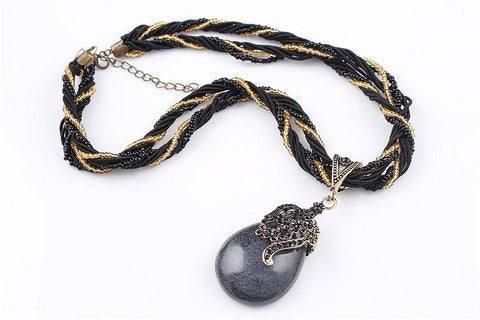 Stylish Golden Black Chain Crystal Pendant Boho Charm Fashion Statement Jewelry Necklace - EonShoppee