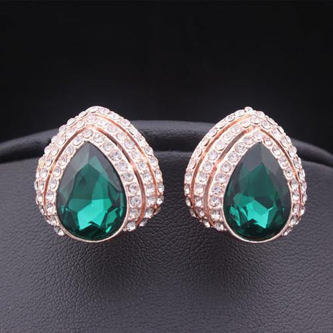 Pretty Emerald Green Rose Gold Plated big Rhinestone Crystal Women Party wear Fashion Jewelry Stud Earrings - EonShoppee