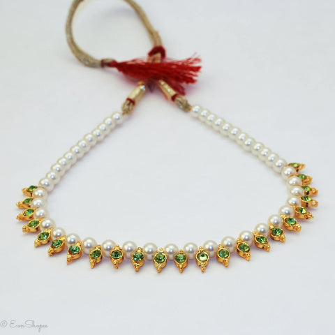Gorgeous Light Green Gold Plated Traditional Indian Style Fashion Jewelry Choker Pearl Necklace - EonShoppee