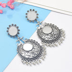 Traditional Silver Plated Glass Work Long Jhumka Style Fashion Earrings - EonShoppee