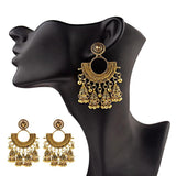 Elegant Gold Plated Hanging Bells Long Tassel Indian Jhumka Style Earrings Fashion Jewlery - EonShoppee