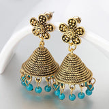 Stunning Antique Golden Blue Bell Drop Dangle Indian Jhumki Style Fashion Jewelry Earrings - EonShoppee