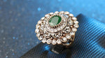 Classic Indian Antique Style Big Round Crystal Golden Green Flower RING For Women - Size 7 - EonShoppee
