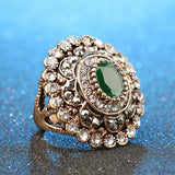 Classic Indian Antique Style Big Round Crystal Golden Green Flower RING For Women - Size 7 - EonShoppee