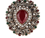 Retro Look Red Stone Big Heart Multi Color Gold Mosaic Indian Fashion Jewelry Ring - Size 7 - EonShoppee