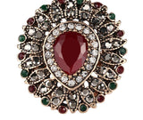 Retro Look Red Stone Big Heart Multi Color Gold Mosaic Indian Fashion Jewelry Ring - Size 7 - EonShoppee