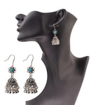 Indian Style Sliver Hollow Blue Flower Jhumki Drop Dangle Pendant Earrings - Hot Fashion Jewelry - EonShoppee