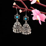 Indian Style Sliver Hollow Blue Flower Jhumki Drop Dangle Pendant Earrings - Hot Fashion Jewelry - EonShoppee