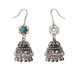Indian Style Sliver Hollow Blue Flower Jhumki Drop Dangle Pendant Earrings - Hot Fashion Jewelry - EonShoppee