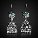 Indian Style Sliver Hollow Blue Flower Jhumki Drop Dangle Pendant Earrings - Hot Fashion Jewelry - EonShoppee