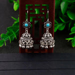 Indian Style Sliver Hollow Blue Flower Jhumki Drop Dangle Pendant Earrings - Hot Fashion Jewelry - EonShoppee