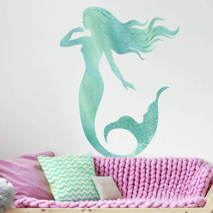 Glitter Mermaid Peel & Stick Giant 29 Wall Decals Glittery Mermaid Stickers- Assembled size 27. 47 inches x 35. 27 inches - EonShoppee