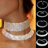 Super Luxurious Shining Silver Rhinestone Crystal Wedding Collar Chain Statement Bling Bib 4 Row Necklace - EonShoppee