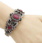 Pretty Classic Rhinestone Red Green Crystal Round Resin Bangle Antique Fashion Jewelry Cuff Bracelet - EonShoppee