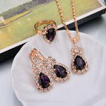 Grape Wine Crystal Wedding Fashion Jewelry Pendant Set - EonShoppee