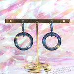 Pretty Double Round Circle Drop Dangle Full Blue Rhinestone Crystal Geometric Party wear Fashion Jewelry Earrings - EonShoppee
