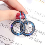 Pretty Double Round Circle Drop Dangle Full Blue Rhinestone Crystal Geometric Party wear Fashion Jewelry Earrings - EonShoppee