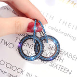 Pretty Double Round Circle Drop Dangle Full Blue Rhinestone Crystal Geometric Party wear Fashion Jewelry Earrings - EonShoppee