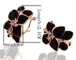 Stunning Golden Black Enamel Rose Pendant Bridal Fashion Jewelry Set - EonShoppee
